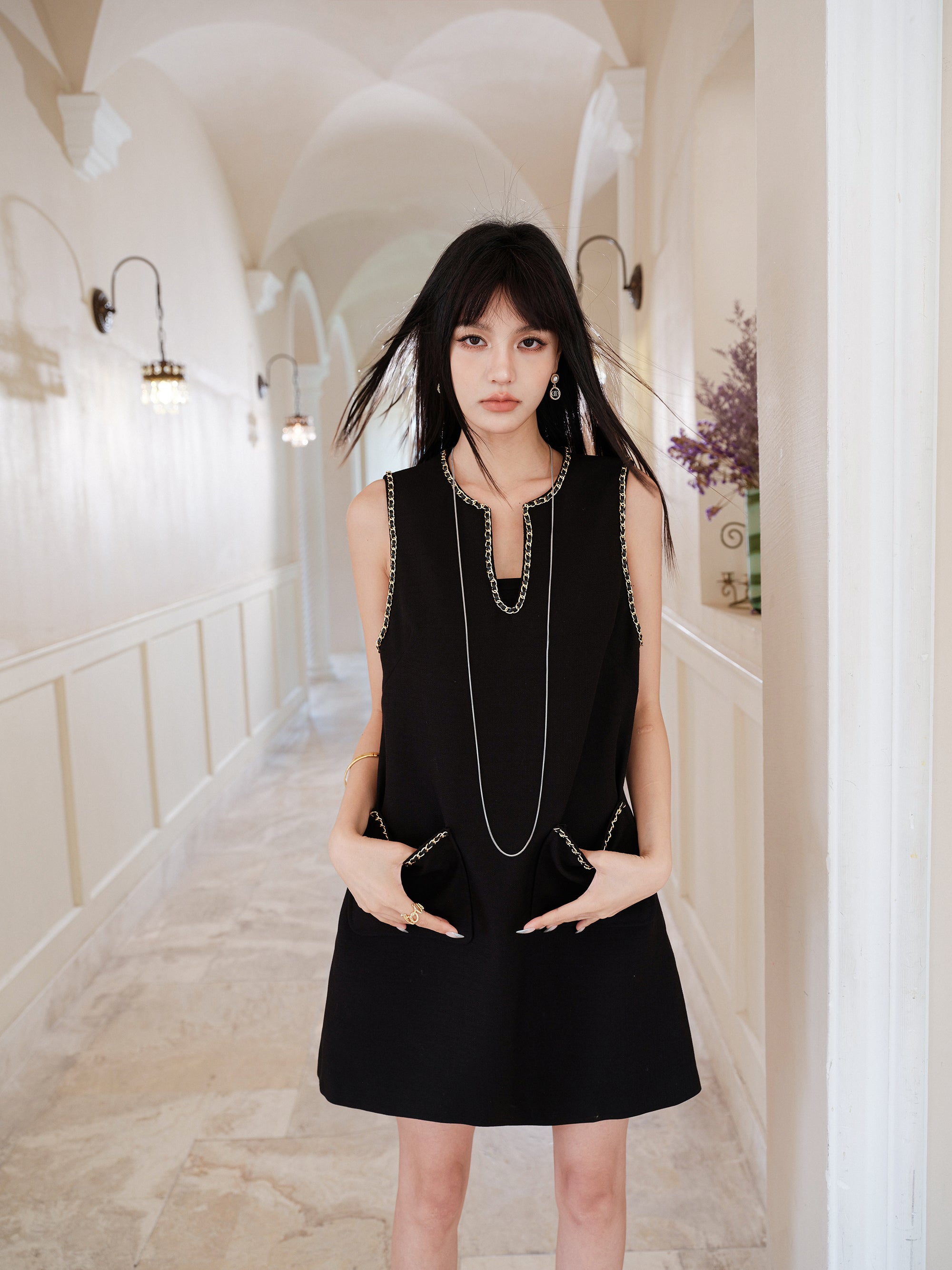 ワンピース I AM MARI Like setup style tweed bijou wool dress 4BNY444 ワンピース I AM MARI Like setup style tweed bijou wool dress
