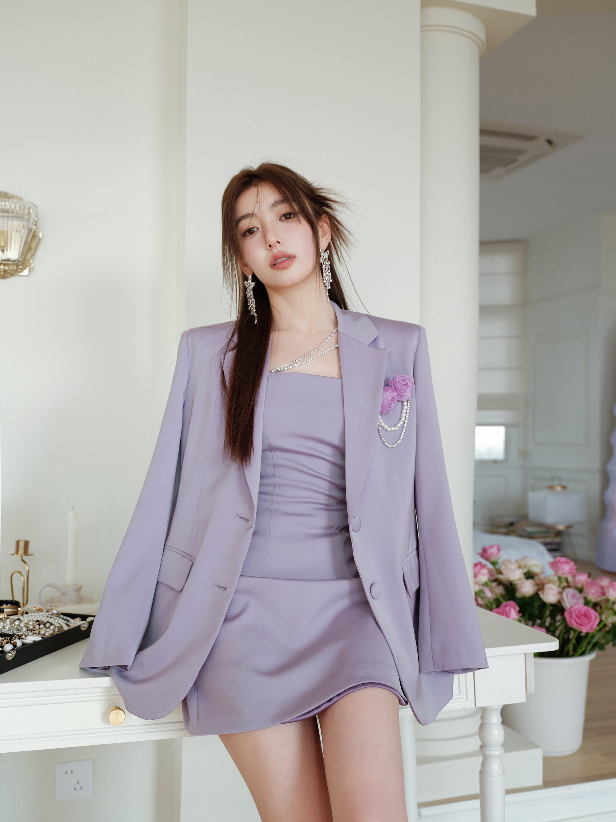 purple blazer dress Elegant Lilac Blazer Dress